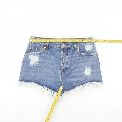 Miss Selfridge Women’s Blue Denim Lace Trim High Waist Shorts Size 10