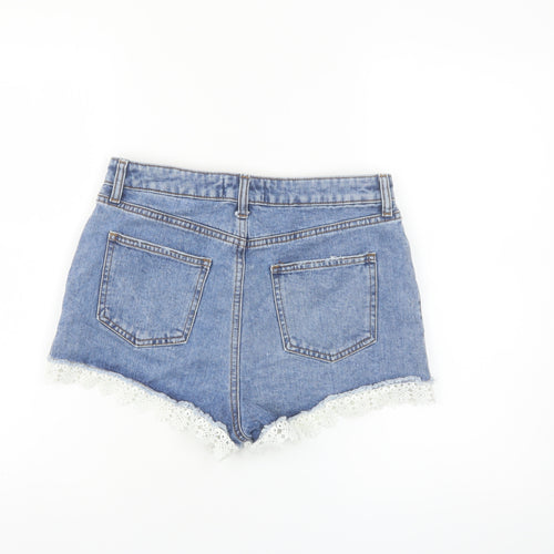 Miss Selfridge Women’s Blue Denim Lace Trim High Waist Shorts Size 10