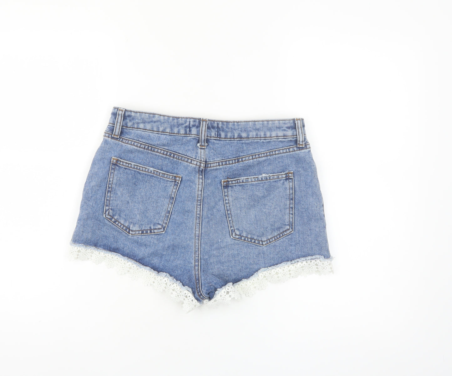 Miss Selfridge Women’s Blue Denim Lace Trim High Waist Shorts Size 10