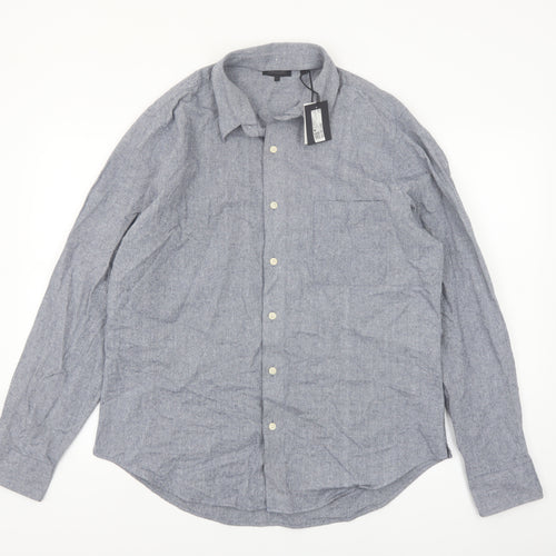 Cult Studios Men's Blue Cotton Blend Long Sleeve Button-Up Shirt XL