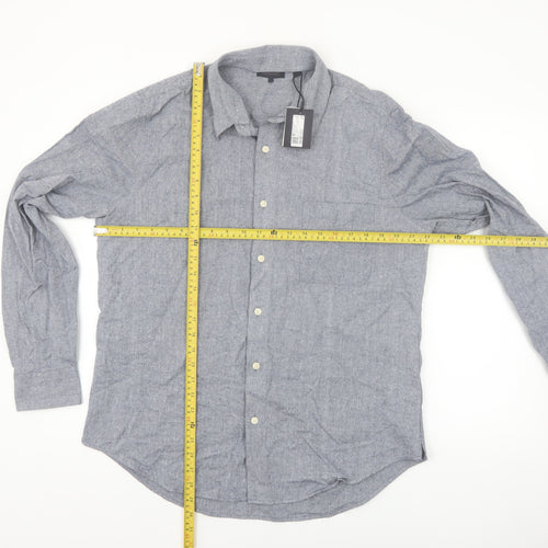 Cult Studios Men's Blue Cotton Blend Long Sleeve Button-Up Shirt XL