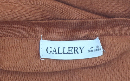 Gallery Womens Brown XL Crew Neck Long Sleeve Knit Jumper