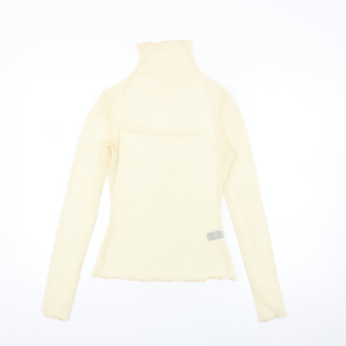 Dazy Women's Beige Roll Neck Mesh Long Sleeve Slim Fit Top Size S