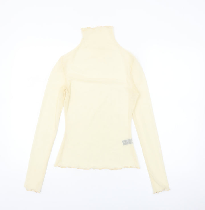 Dazy Women's Beige Roll Neck Mesh Long Sleeve Slim Fit Top Size S