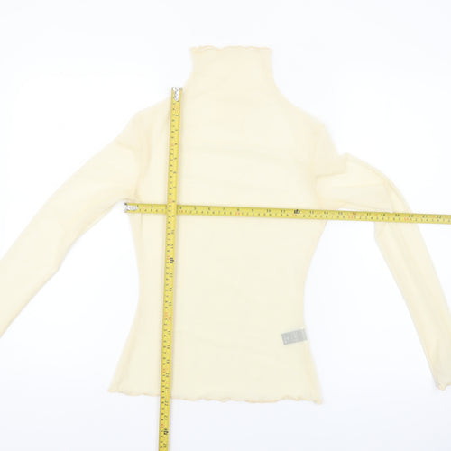 Dazy Women's Beige Roll Neck Mesh Long Sleeve Slim Fit Top Size S