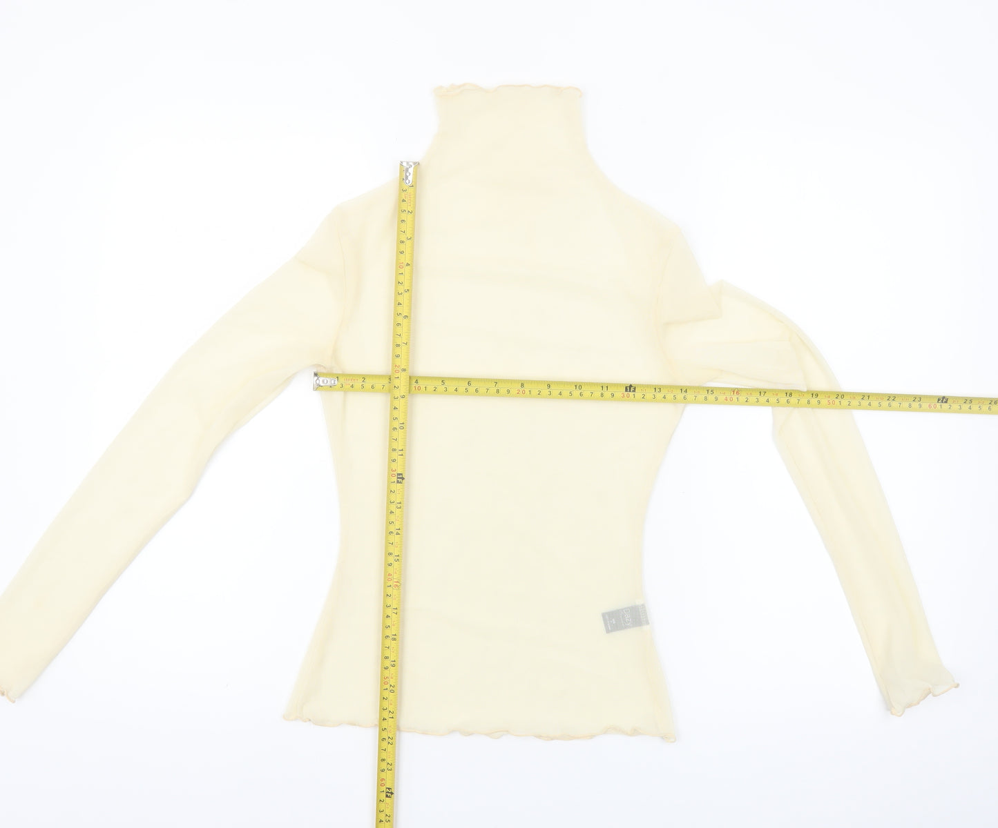 Dazy Women's Beige Roll Neck Mesh Long Sleeve Slim Fit Top Size S