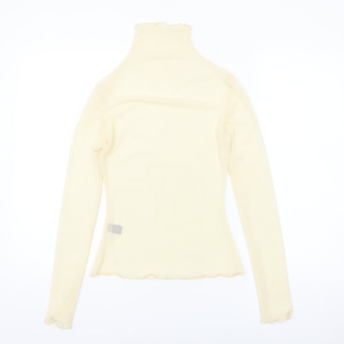 Dazy Women's Beige Roll Neck Mesh Long Sleeve Slim Fit Top Size S