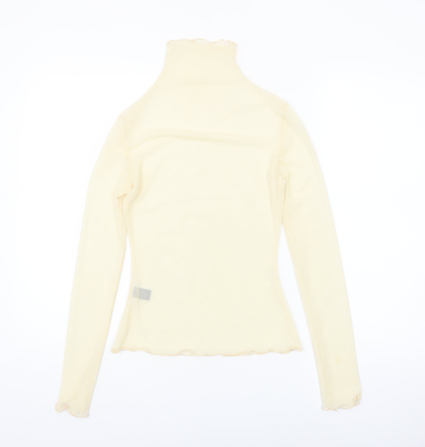 Dazy Women's Beige Roll Neck Mesh Long Sleeve Slim Fit Top Size S