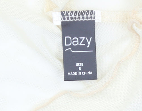 Dazy Women's Beige Roll Neck Mesh Long Sleeve Slim Fit Top Size S