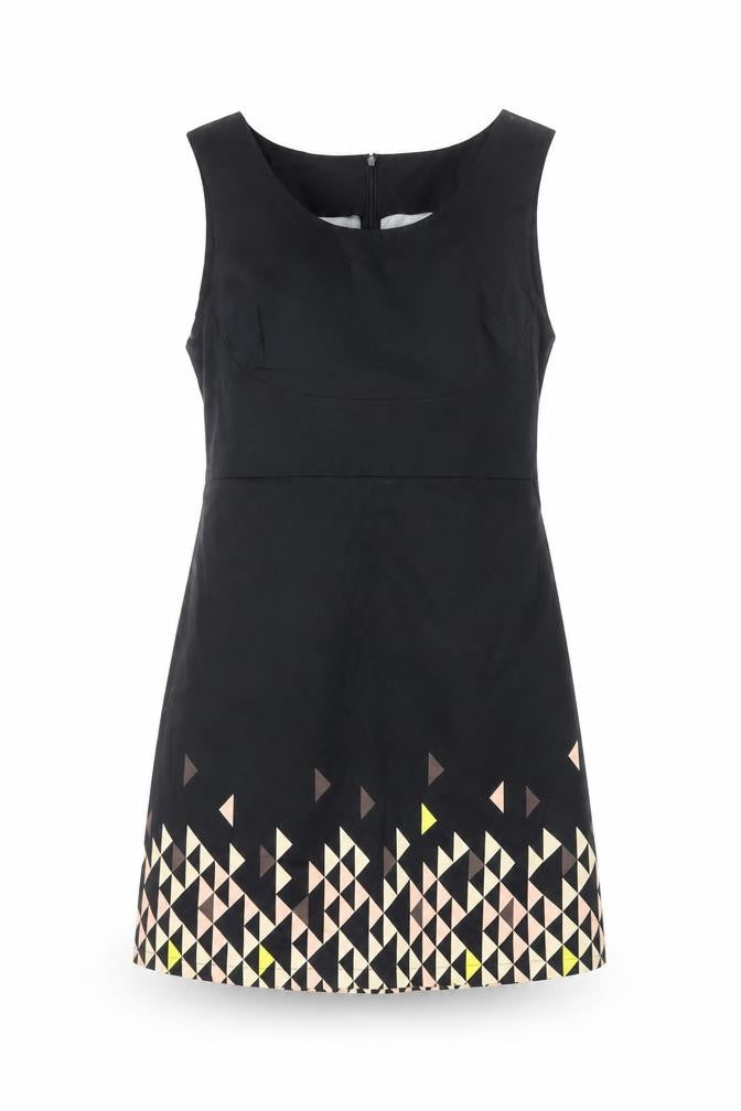 Front view of St-martins Women Black Geometric Shift Dress, size 12