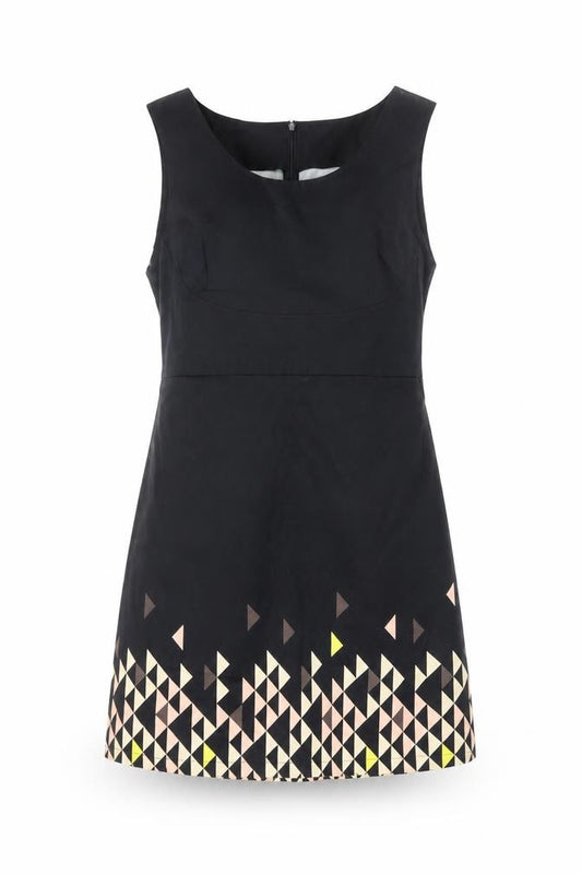 Front view of St-martins Women Black Geometric Shift Dress, size 12