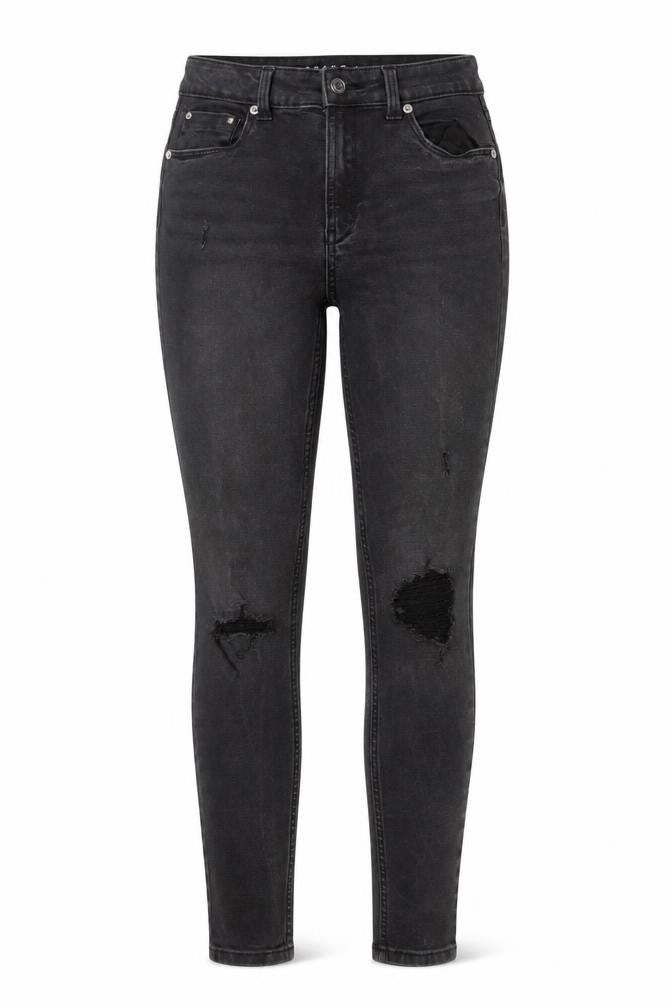 Front view of Denim Co. women’s black skinny distressed stretch jeans, size UK 10
