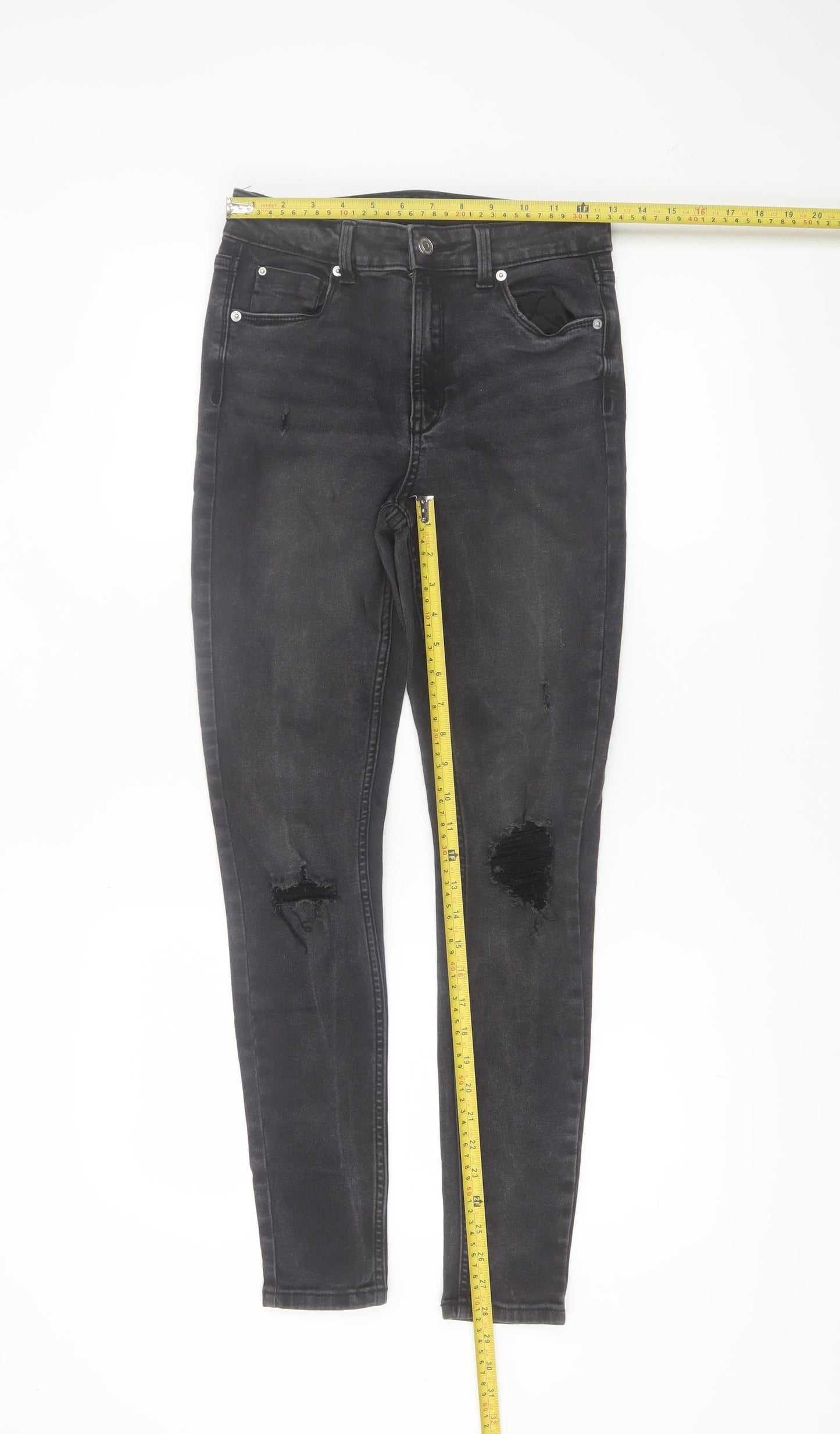 Denim Co. Womens Black Skinny Distressed Stretch Jeans Size 10
