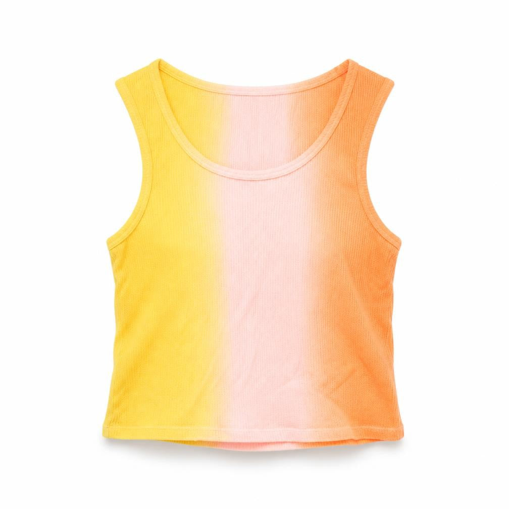 Front view of Collusion women’s multicoloured cropped tank top uk 8 cotton summer