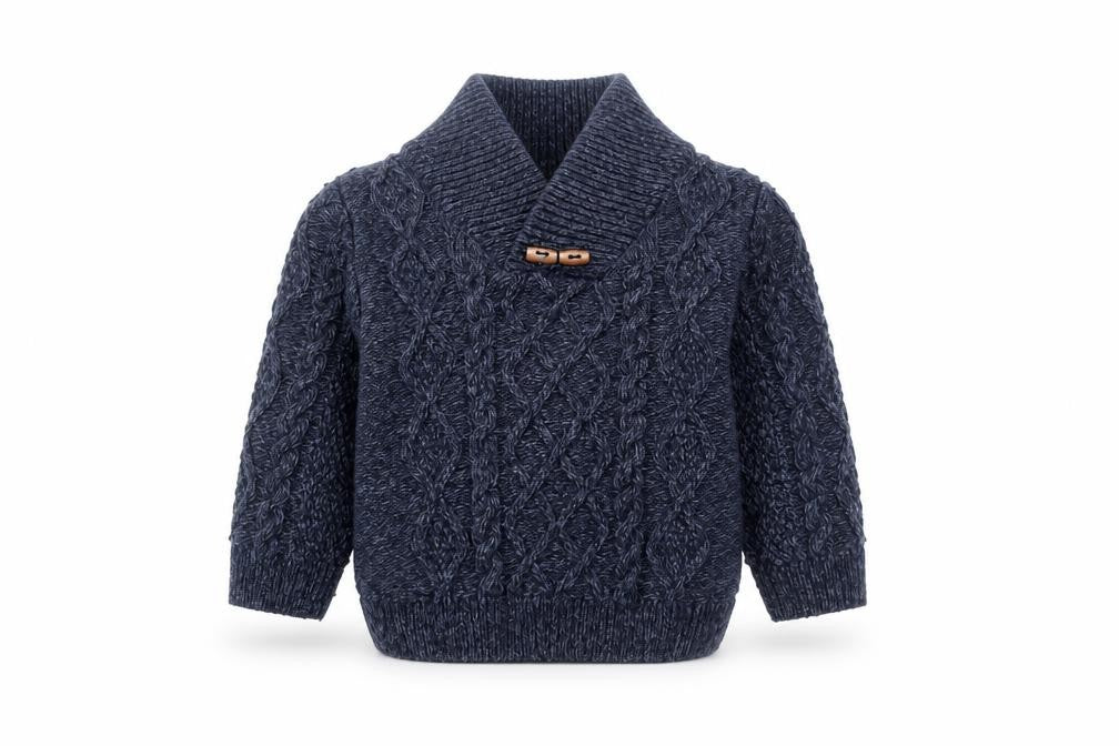 Front view of River Island Mini Blue Knit Shawl Collar Cardigan 18-24 Months
