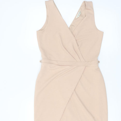 Miss Selfridge Women's Beige Size 10 Sleeveless Wrap Dress