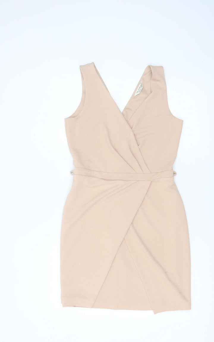 Miss Selfridge Women's Beige Size 10 Sleeveless Wrap Dress