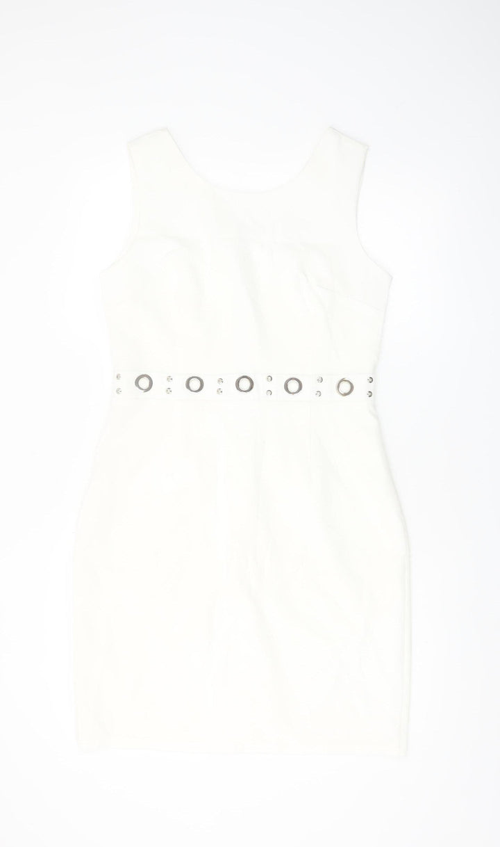 J&J by Afinty Paris Women's White Bodycon Sleeveless Dress M