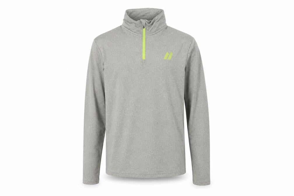 Front view of Crivit boys’ grey 1/4 zip long sleeve activewear top 13-14 years