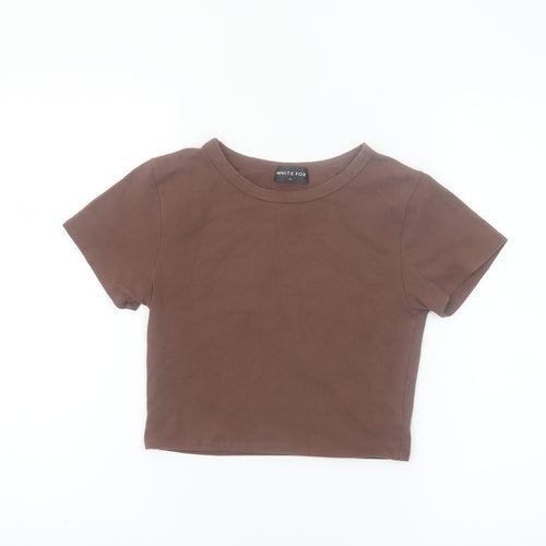 White Fox Womens Brown Cropped Slim Fit Crew Neck T-Shirt S