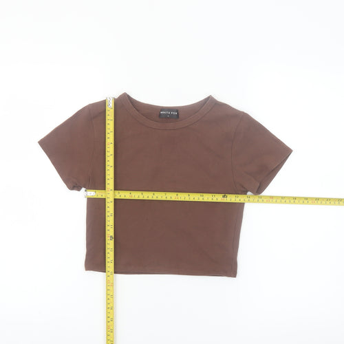 White Fox Womens Brown Cropped Slim Fit Crew Neck T-Shirt S