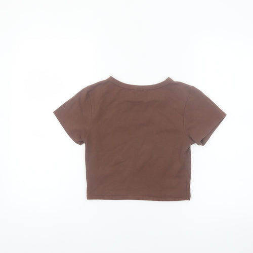 White Fox Womens Brown Cropped Slim Fit Crew Neck T-Shirt S