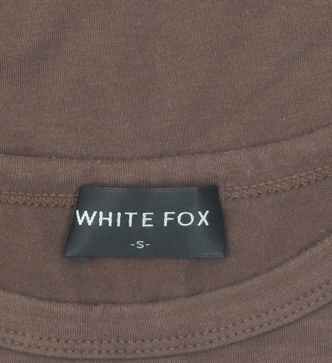 White Fox Womens Brown Cropped Slim Fit Crew Neck T-Shirt S