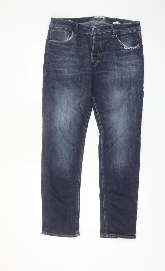 Jack & Jones Men's Blue Straight Regular Fit Denim Jeans 36W 32L