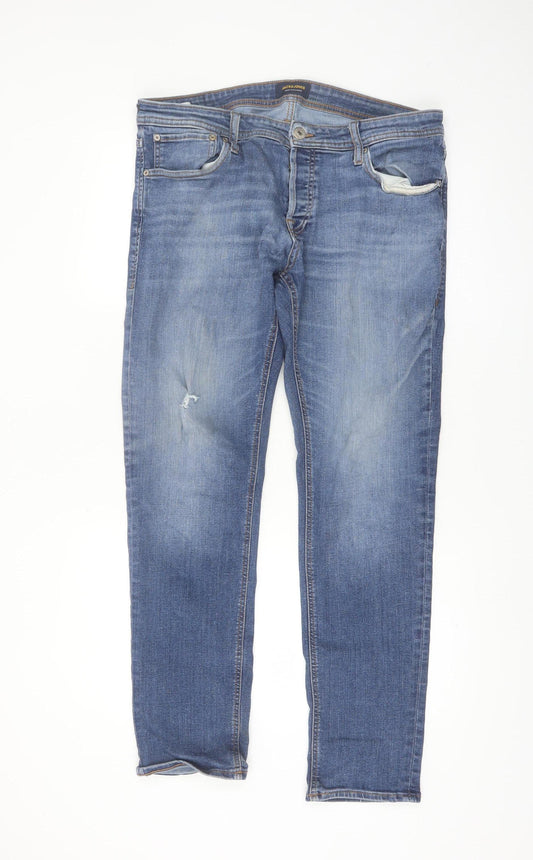 Jack & Jones Men's Blue Regular Fit Straight Jeans 36W 32L Denim