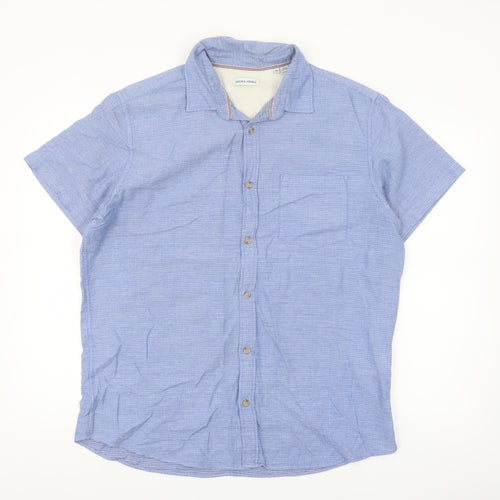 Jack & Jones Men's Blue Cotton Short Sleeve Button-Up Shirt XL