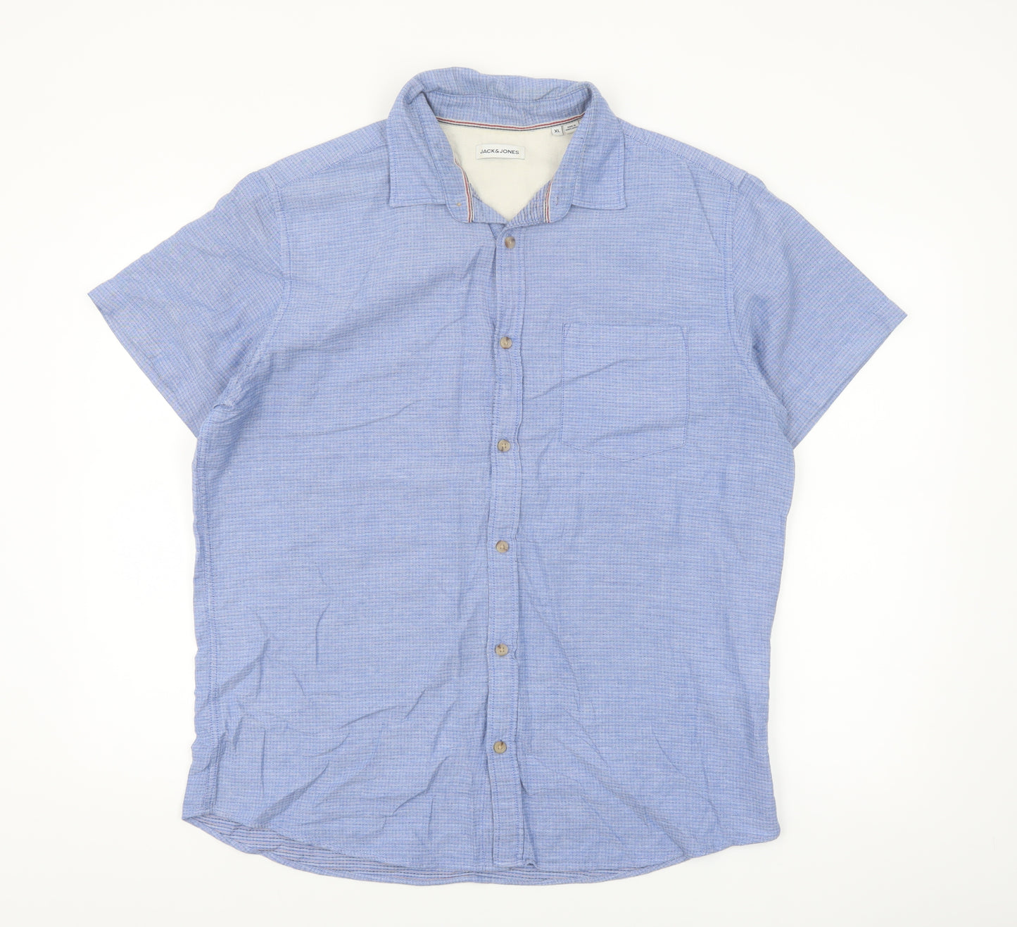 Jack & Jones Men's Blue Cotton Short Sleeve Button-Up Shirt XL