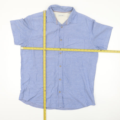 Jack & Jones Men's Blue Cotton Short Sleeve Button-Up Shirt XL