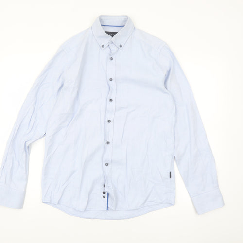Bugatti Men’s Blue Long Sleeve Regular Fit Button-Down Shirt S