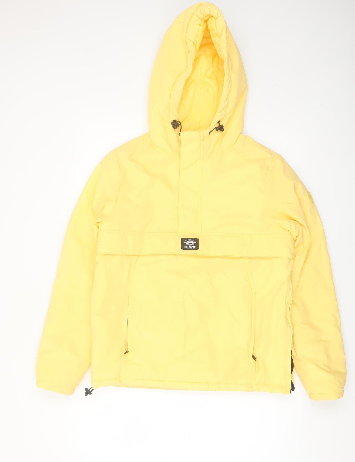 Pull & Bear Women Yellow Hooded Anorak Jacket Size 10 Polyester Mid-Length