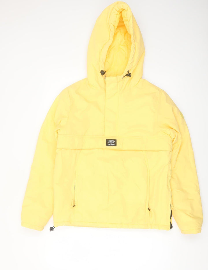 Pull & Bear Women Yellow Hooded Anorak Jacket Size 10 Polyester Mid-Length