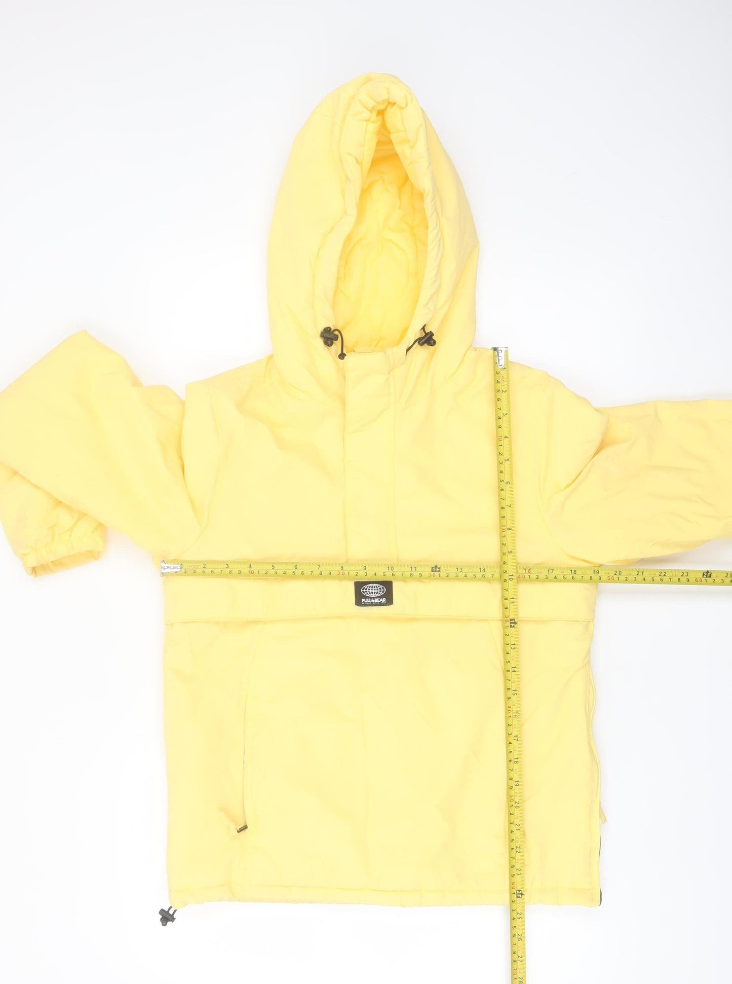 Pull & Bear Women Yellow Hooded Anorak Jacket Size 10 Polyester Mid-Length