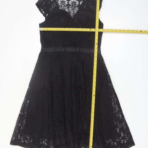 Lucy Wang Womens Black Lace Fit & Flare Knee Length Dress L