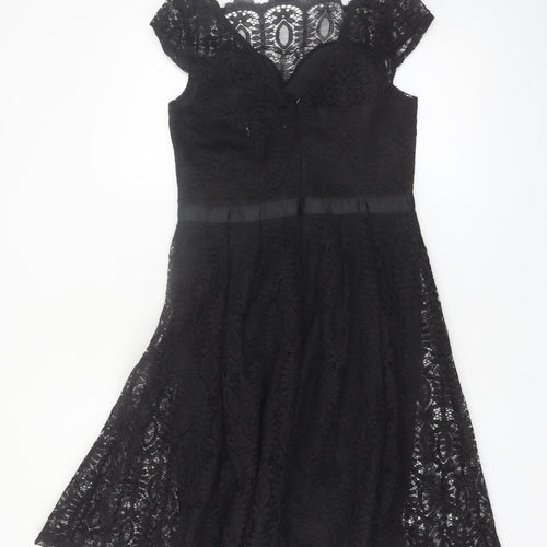 Lucy Wang Womens Black Lace Fit & Flare Knee Length Dress L