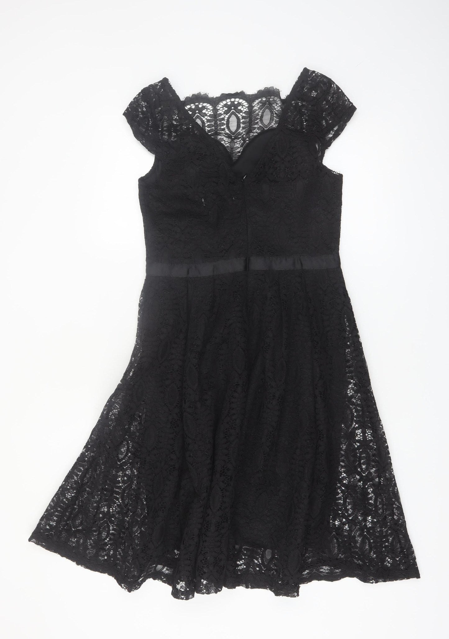Lucy Wang Womens Black Lace Fit & Flare Knee Length Dress L