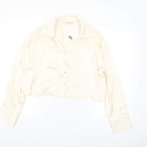 F&F Women’s Ivory Cropped Satin Blouse UK 14 Long Sleeve