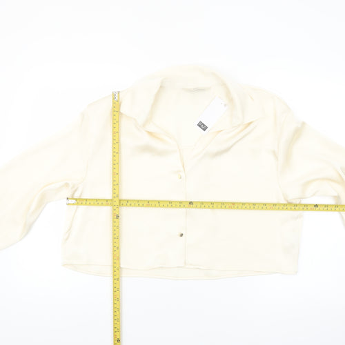 F&F Women’s Ivory Cropped Satin Blouse UK 14 Long Sleeve