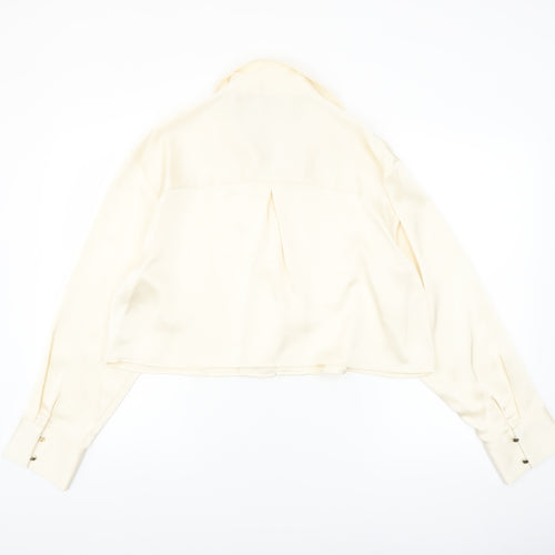 F&F Women’s Ivory Cropped Satin Blouse UK 14 Long Sleeve