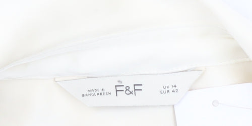 F&F Women’s Ivory Cropped Satin Blouse UK 14 Long Sleeve