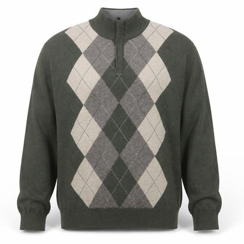 Tasso Elba Men's Green Argyle 1/2 Zip Cotton Jumper XL
