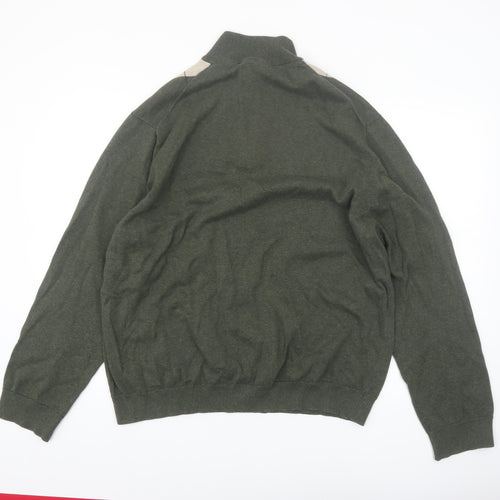 Tasso Elba Men's Green Argyle 1/2 Zip Cotton Jumper XL