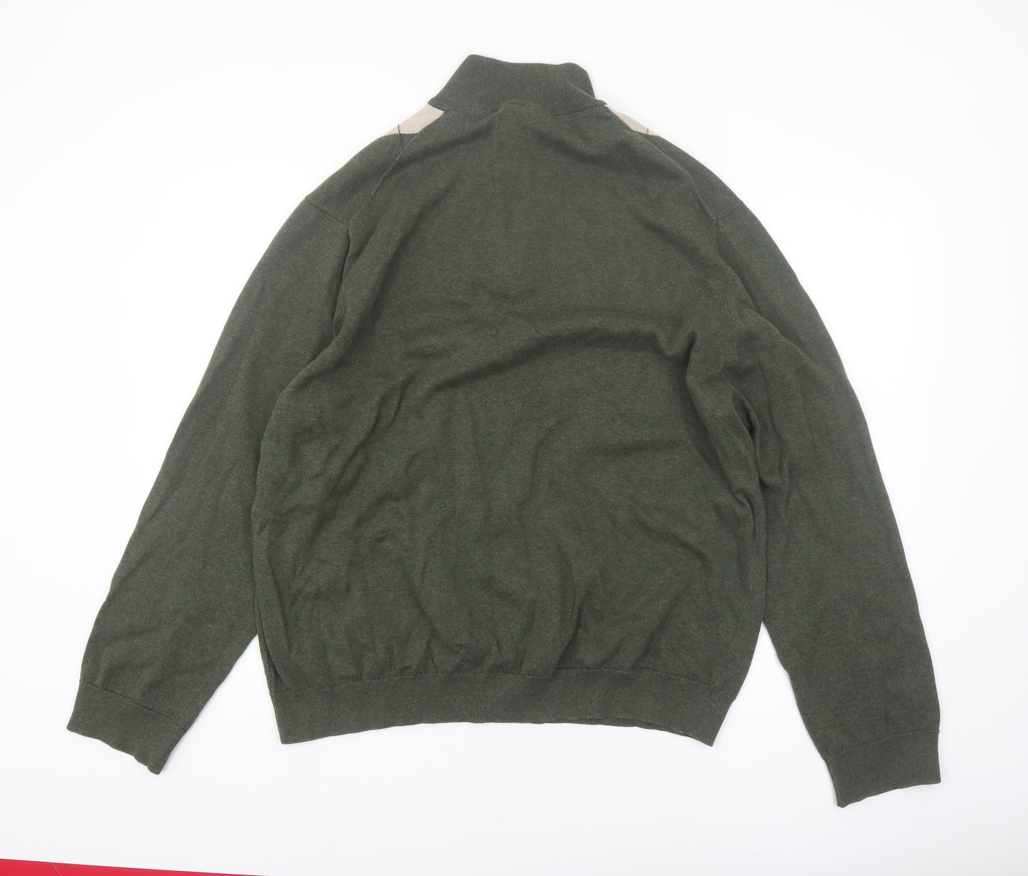 Tasso Elba Men's Green Argyle 1/2 Zip Cotton Jumper XL