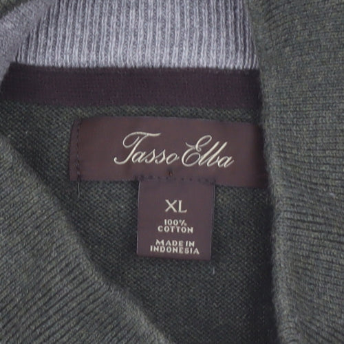 Tasso Elba Men's Green Argyle 1/2 Zip Cotton Jumper XL