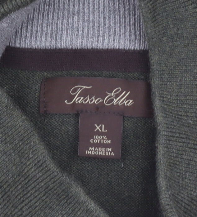 Tasso Elba Men's Green Argyle 1/2 Zip Cotton Jumper XL