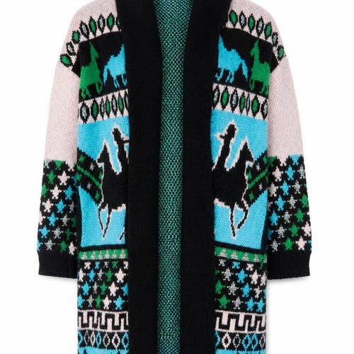 Savida Womens Black Multicoloured Horse Knit Cardigan XS