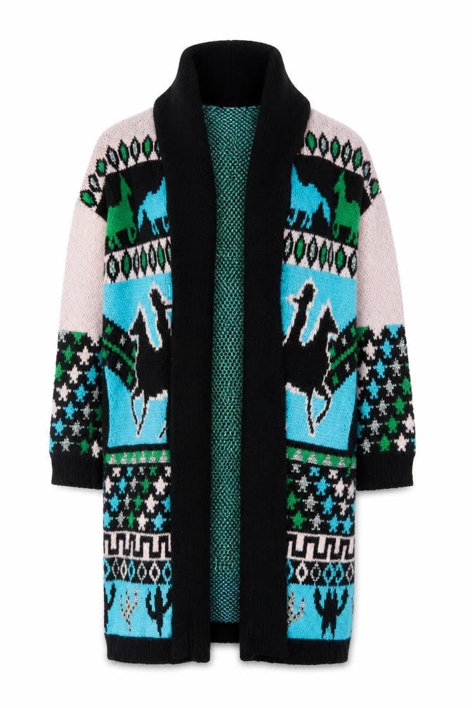 Savida Womens Black Multicoloured Horse Knit Cardigan XS